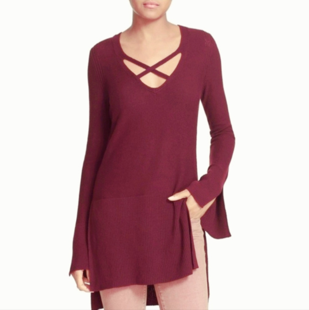 Free People Burgundy Red Tunic Sweater.